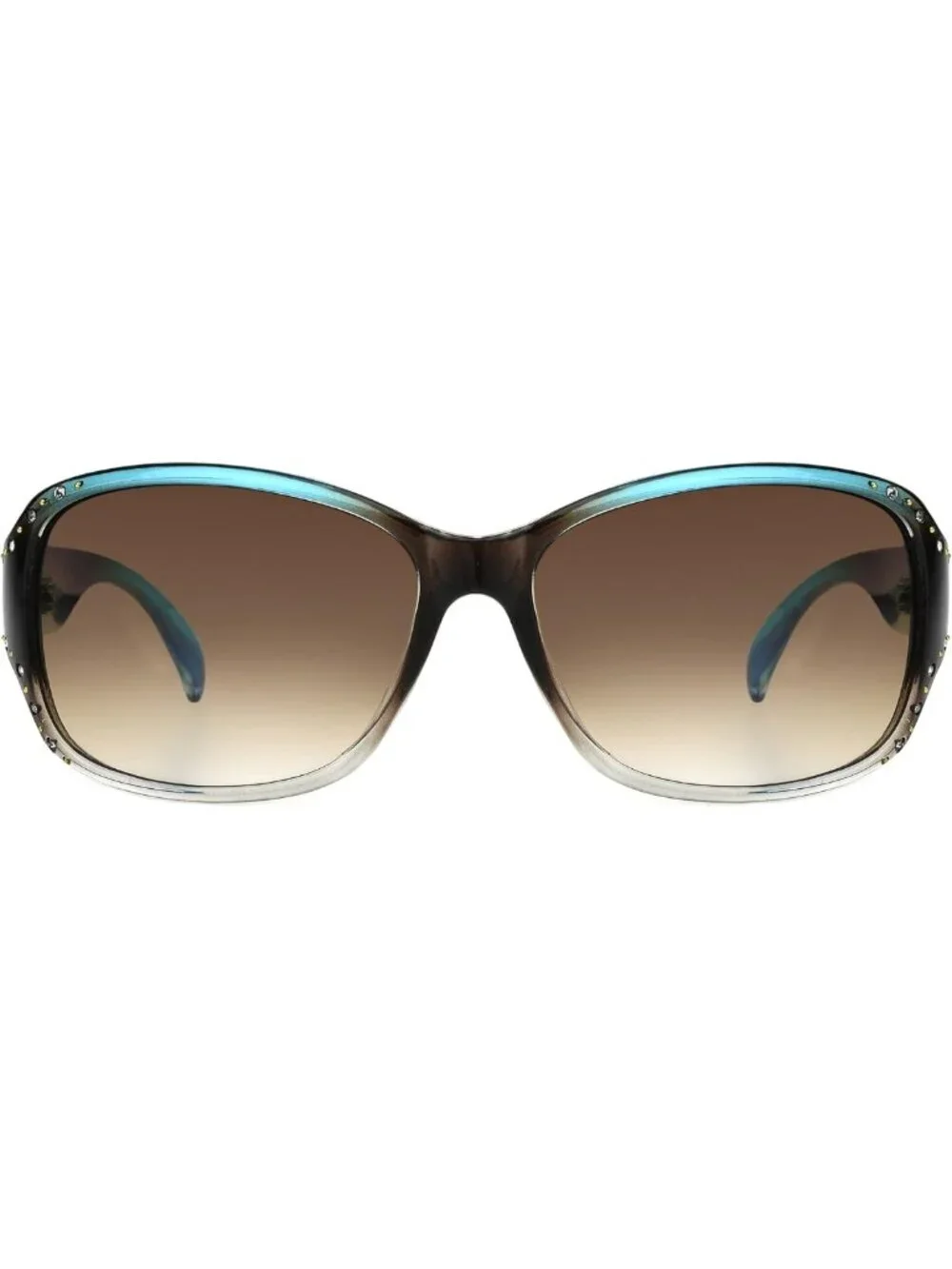 Stylish Women's Turquoise Studded Square Sunglasses with Blue Crystal Accents